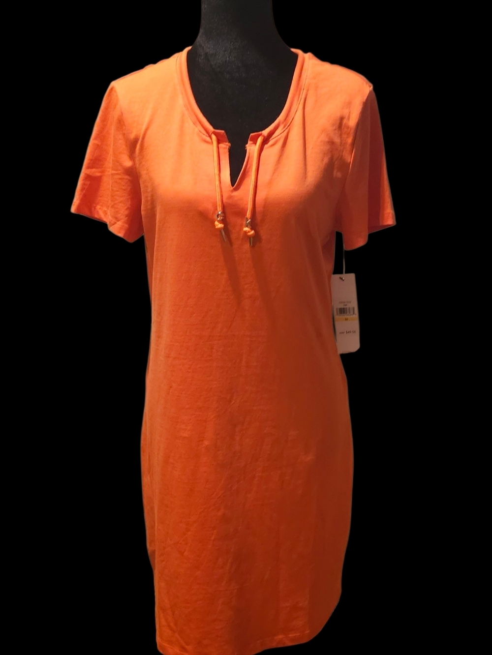 Calvin Klein Women’s Orange T-Shirt Dress with V-Neck Drawstring